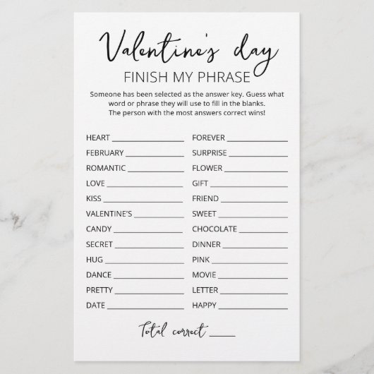Papier la Saint-Valentin Termine ma phrase Jeu modifiable (Devant)