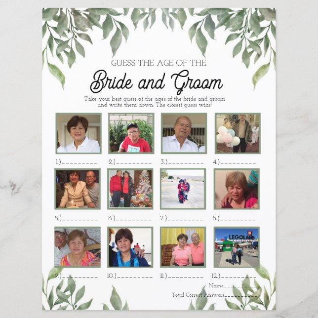 Papier La verdure devine l'âge de la mariée et de la cham (Devant)