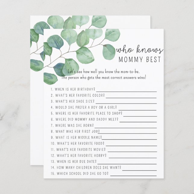 Papier La verdure - Qui connaît maman meilleur jeu (Devant / Derrière)