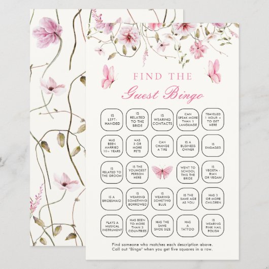 Papier La vie des papillons Trouvez le jeu de Bingo invit (Devant / Derrière)