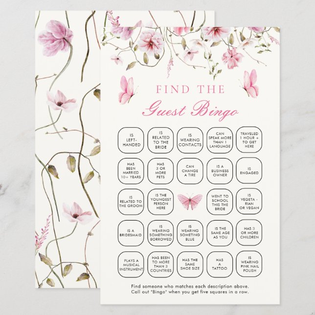 Papier La vie des papillons Trouvez le jeu de Bingo invit (Devant / Derrière)