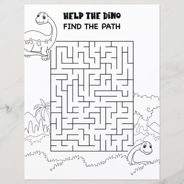 Papier Labyrinthe de dinosaure à long cou, activité pour  (Devant)