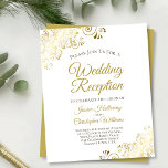 Papier Lacy Gold Budget White Wedding Invitation de récep<br><div class="desc">Ces invitations abordables et abordables sont conçues pour les invités qui sont invités à la réception de mariage mais pas à la cérémonie. Le design est composé d'un arrière - plan blanc avec des ornements dorés dans les coins. La typographie comprend des lettres de script sophistiquées pour un style à...</div>