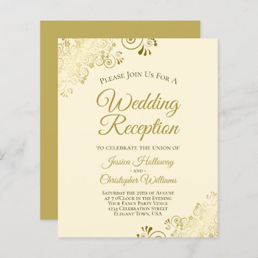 Papier Lacy Gold & Cream Budget Mariage Invitation de réc (Devant / Derrière)
