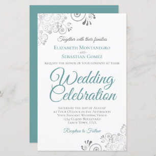 Papier Lacy Turquoise & Blanc BUDGET Mariage Inviter Gran