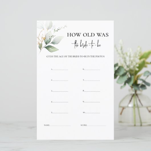 Papier L'âge de la mariée jeu de verdure (Debout devant)