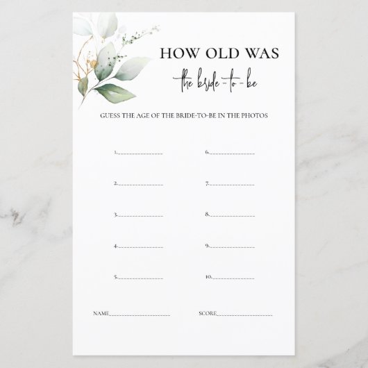 Papier L'âge de la mariée jeu de verdure (Devant)