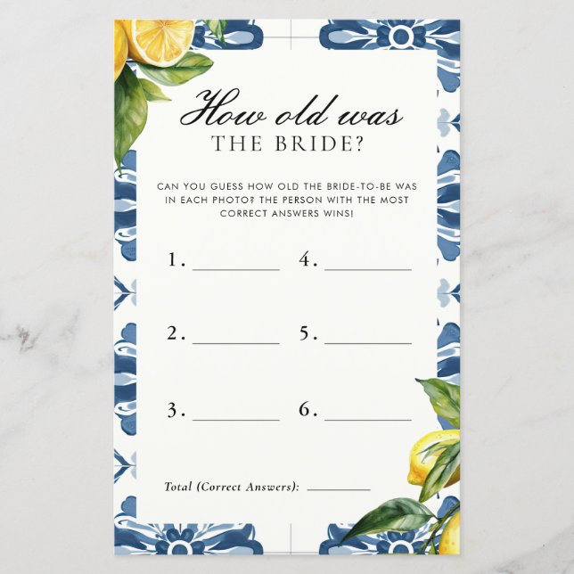 Papier L'âge de la mariée Positano Fête des mariées jeu (Devant)