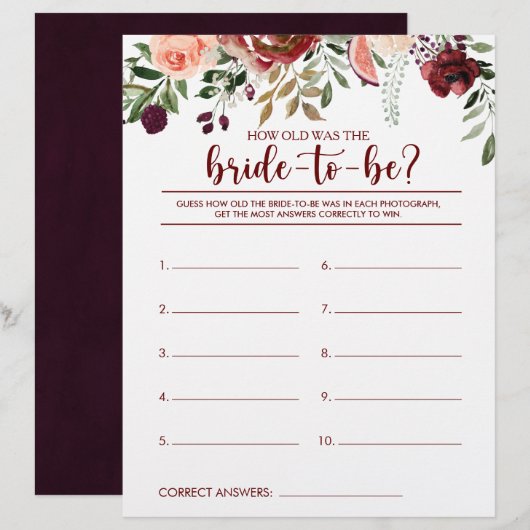 Papier L'âge du jeu de Fête des mariées de la mariée à de (Devant / Derrière)