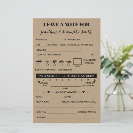 Papier Laisser une note pour le mariage rustique bilingue (Debout devant)