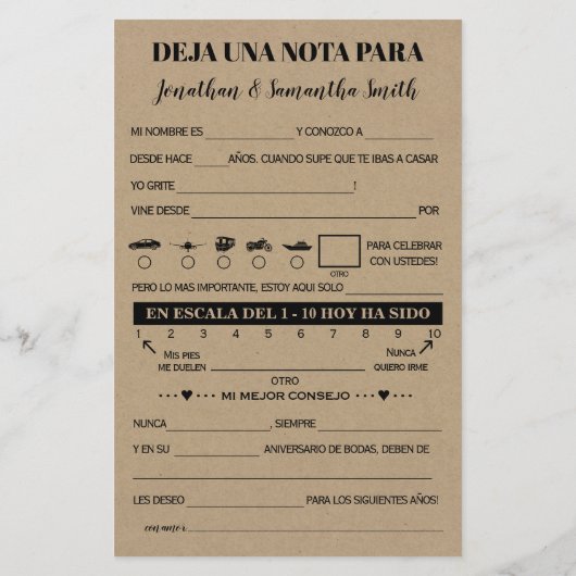 Papier Laisser une note pour le mariage rustique bilingue (Dos)