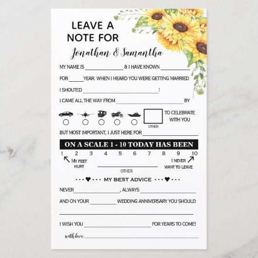 Papier Laisser une note pour les tournesols bilingues nou (Devant)