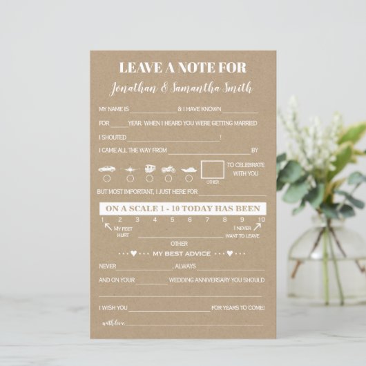 Papier Laissez un mot pour mariage champêtre de jeunes ma (Debout devant)