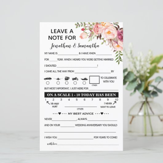 Papier Laissez une note pour jeune mariée bilingue mariag (Debout devant)