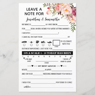 Papier Laissez une note pour jeune mariée bilingue mariag