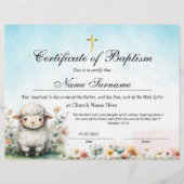 Papier Lamb Certificate of Baptism, Baby Dedication (Devant)