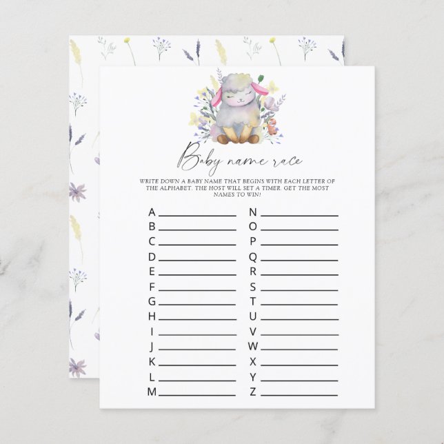 Papier Lamb - jeu de course de nom bébé (Devant / Derrière)