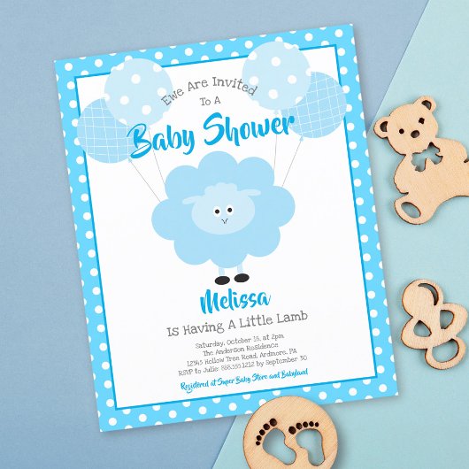 Papier Lamb Turquoise Budget Boy Baby shower Invitation