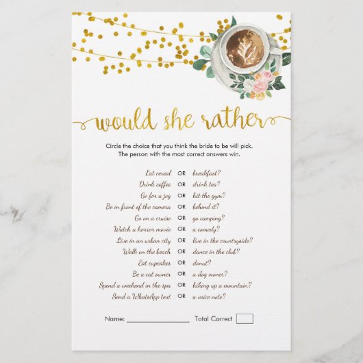 Papier L'amour du café brasse si elle préfère le jeu (Devant)