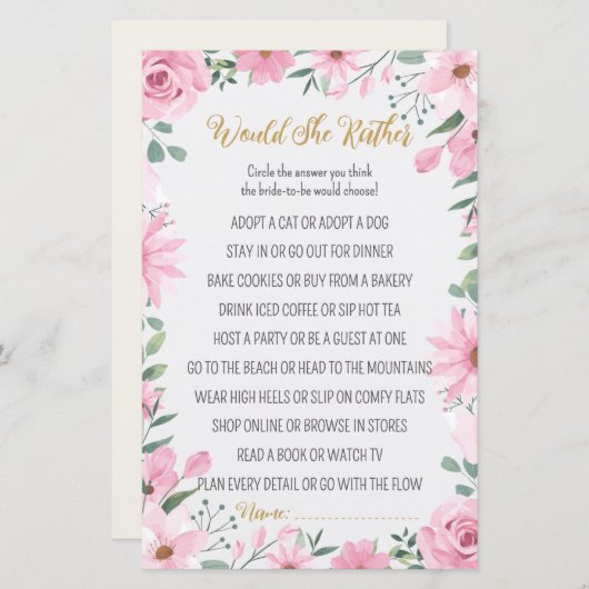 Papier L'amour est dans la douche en fleurs Elle préfère  (Devant / Derrière)