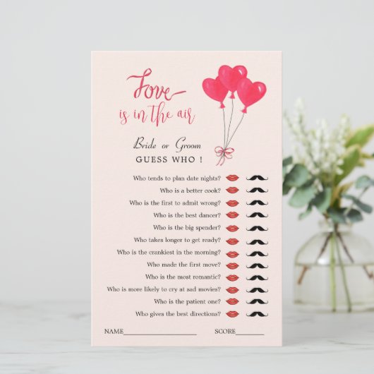 Papier L'amour est dans le jeu Air Guess Who Shower (Debout devant)