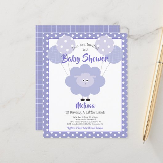 Papier Lampe violette Budget Baby shower mignon Invitatio (Devant/Arrière en situation)