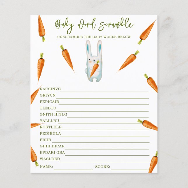 Papier Lapin avec carottes - Bébé Word Scramble (Devant)