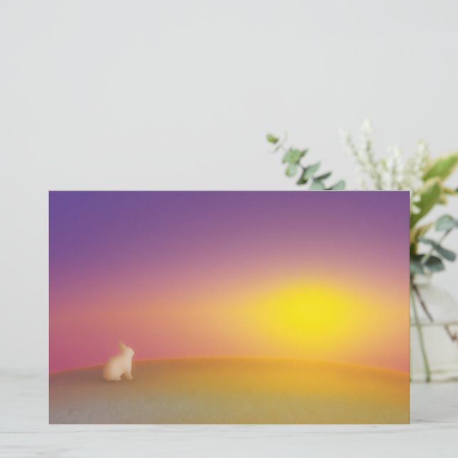 Papier Lapin blanc mignon sur Grassy Hill au lever du sol (Debout devant)