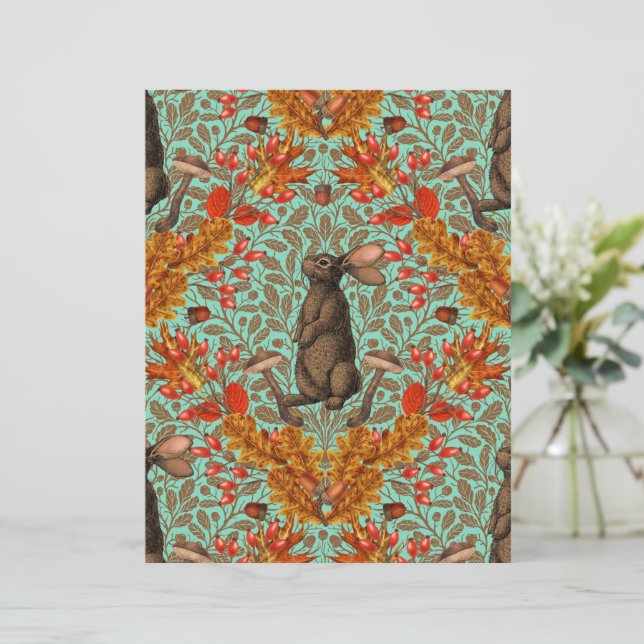 Papier Lapin d'automne sur vert clair (Debout devant)