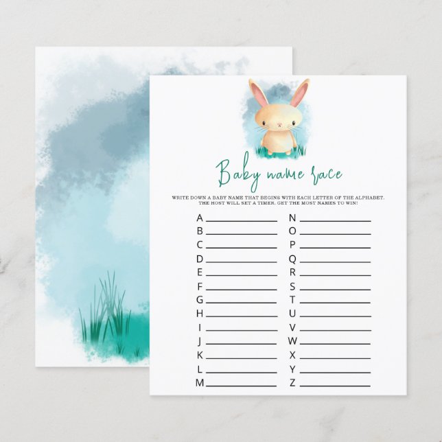 Papier Lapin - Jeu de course de noms de bébé (Devant / Derrière)