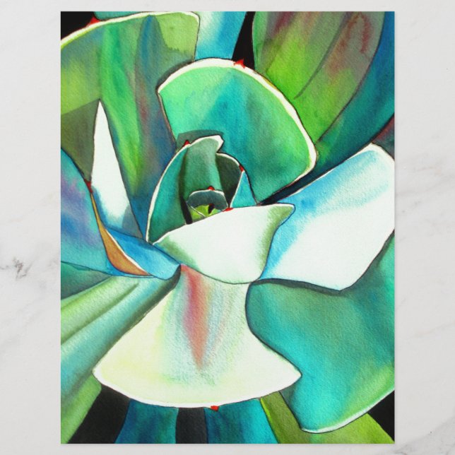 Papier L'aquarelle du désert bleu et vert Succulent (Devant)