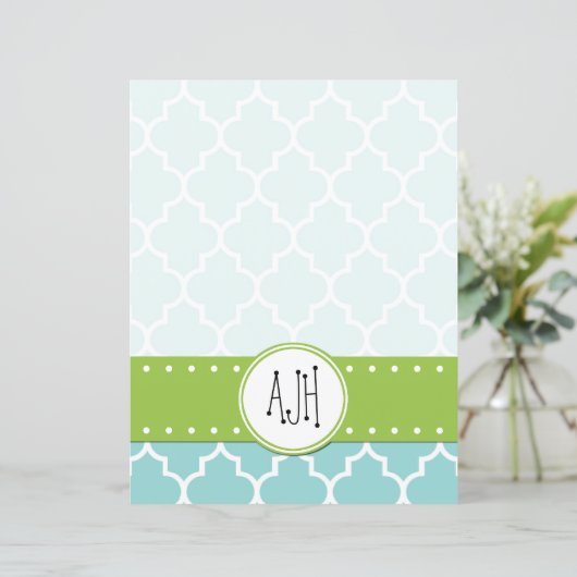 Papier Latticwork bleu, Quatrefoil, Trellis, Monogramme (Debout devant)