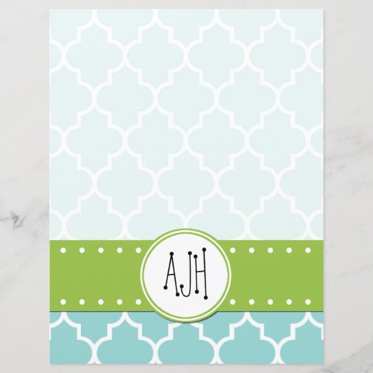 Papier Latticwork bleu, Quatrefoil, Trellis, Monogramme (Devant)
