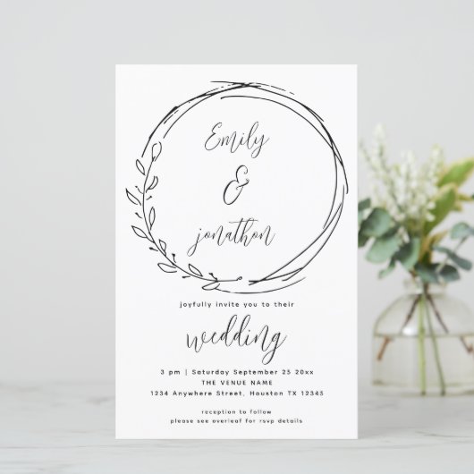 Papier Laurel Leaf Wreath QR Code Script Wedding Invite (Debout devant)