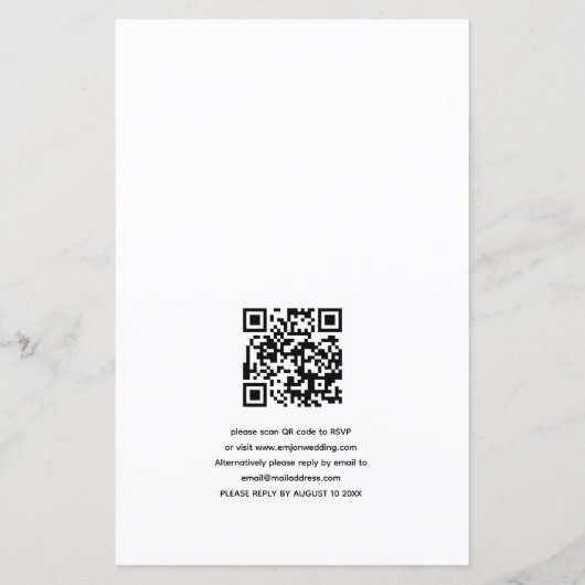 Papier Laurel Leaf Wreath QR Code Script Wedding Invite (Dos)