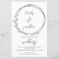 Laurel Leaf Wreath QR Code Script Wedding Invite