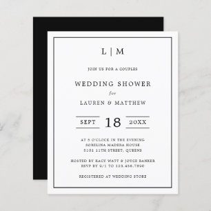 Papier Lauren Black White Wedding shower Budget Invitatio
