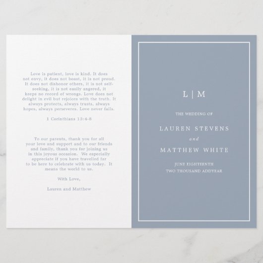 Papier Lauren Dusty Blue Monogram Mariage élégant (Devant)