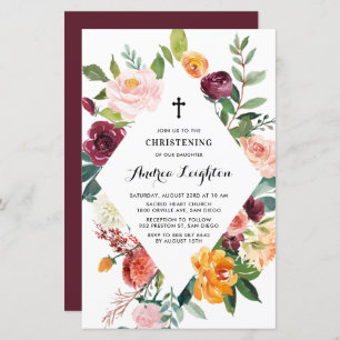 Papier L'automne fleurit Cadre Floral Christening Invitat