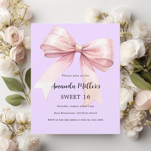 Papier Lavande arc rose Sweet 16 invitation