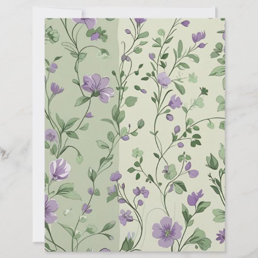 Papier Lavande et design floral vert (Devant)