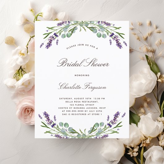 Papier Lavande nuptiale florale invitation à la douche