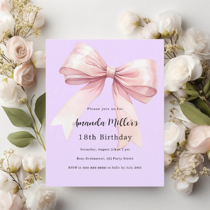 Papier Lavande rose arc élégante invitation d'anniversair