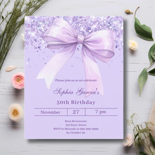 Papier Lavande violet arc invitation d'anniversaire