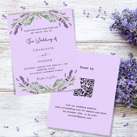 Papier Lavande violet code QR budget faire-part de mariag