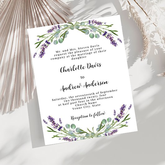 Papier Lavande violet verdure faire-part de mariage forme