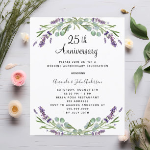 Papier Lavender 25e anniversaire mariage invitation