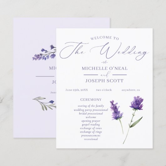 Papier Lavender Bliss Elegant Watercolor Wedding Programm (Devant / Derrière)