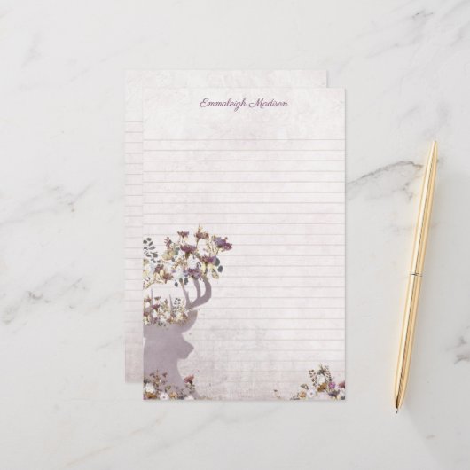 Papier Lavender Deer Dreamy Boho Chic Monogramme (Devant/Arrière en situation)