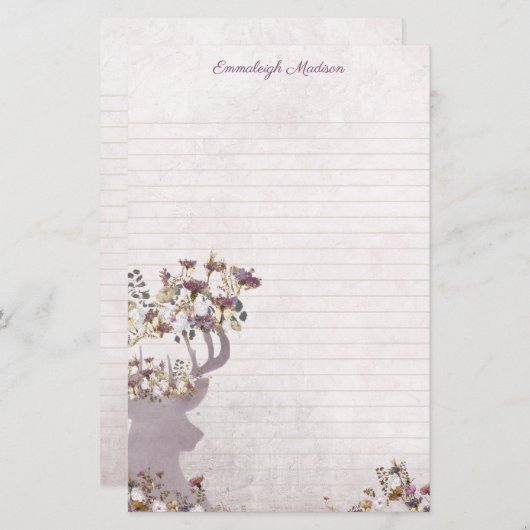 Papier Lavender Deer Dreamy Boho Chic Monogramme (Devant / Derrière)